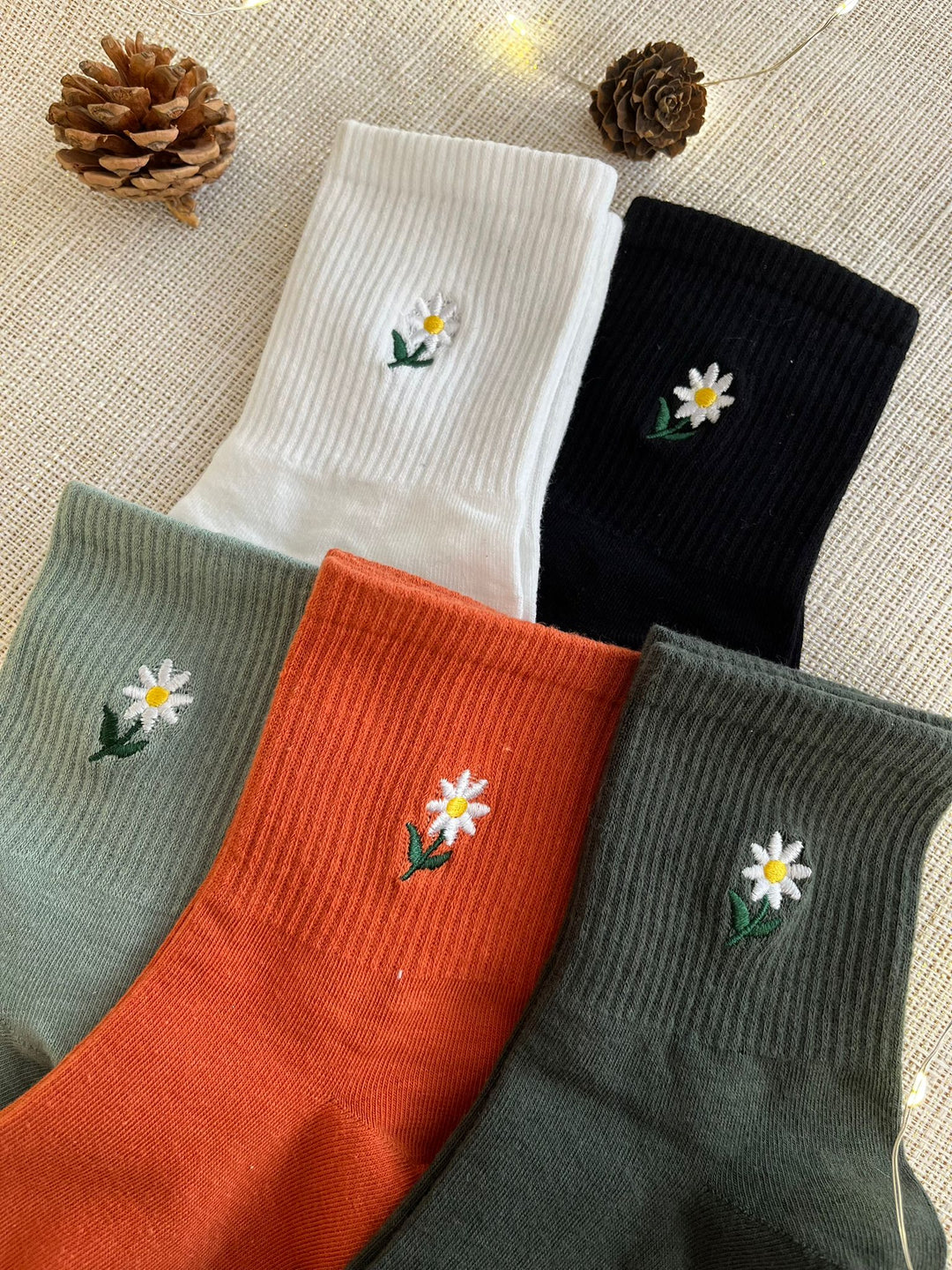 ✿ embroidered socks - set of 5