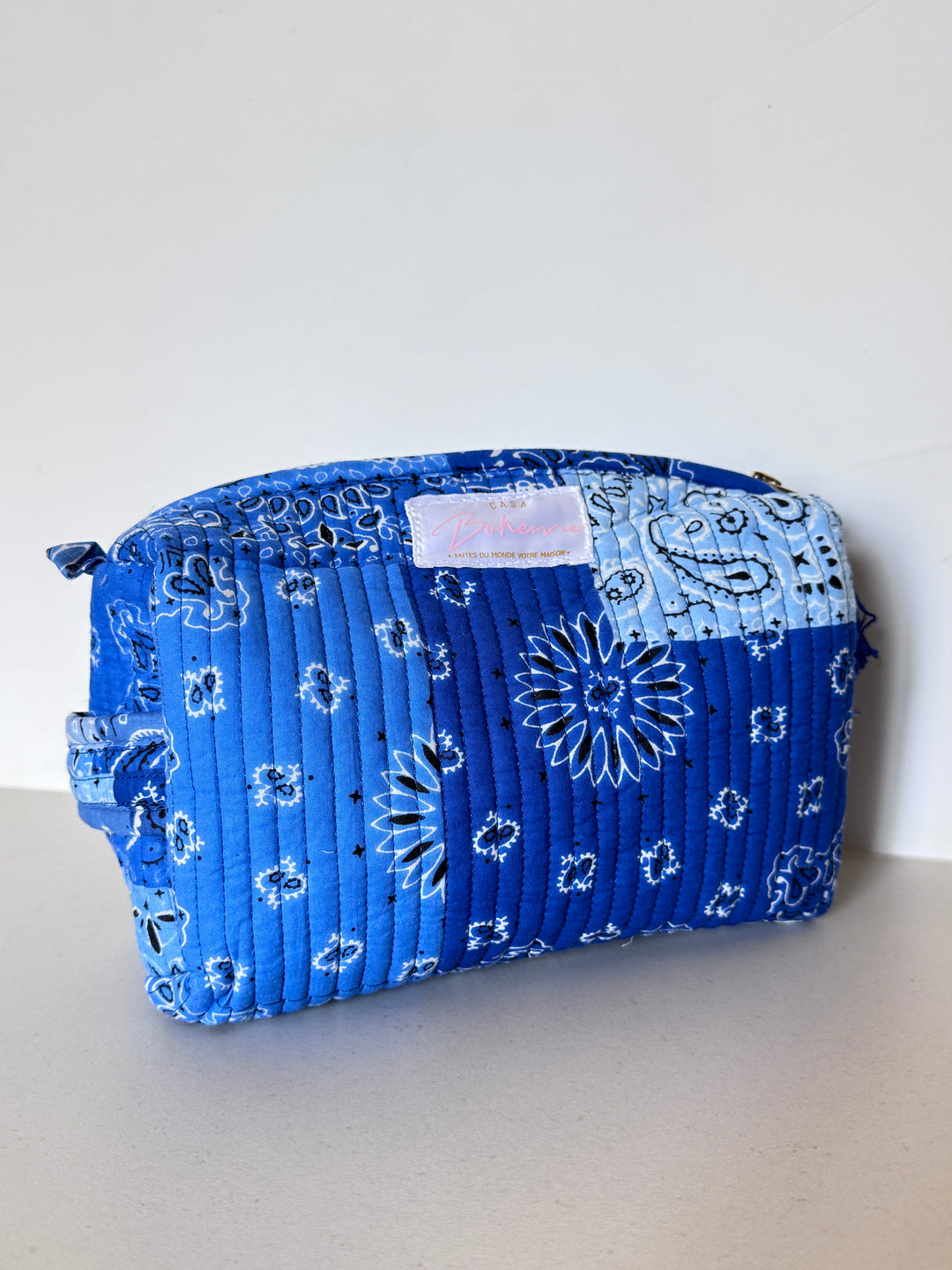 Trousse de toilette matelassée en coton – Bandana Bleu