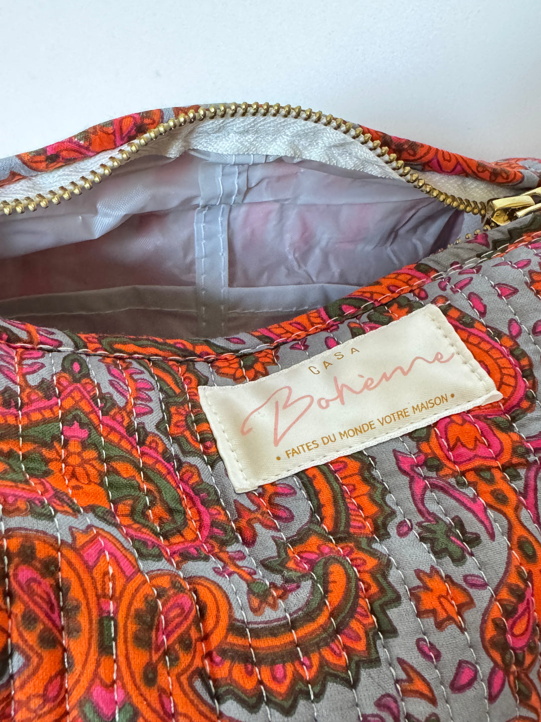 Trousse de toilette matelassée en coton – Paisley Gris Bleu