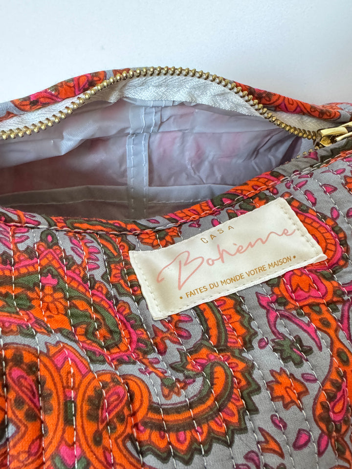 Trousse de toilette matelassée en coton – Paisley Gris Bleu