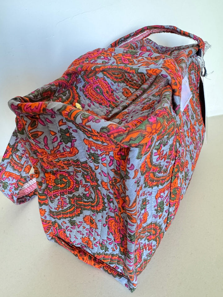 Petit cabas matelassé en coton – Paisley Bleu Gris