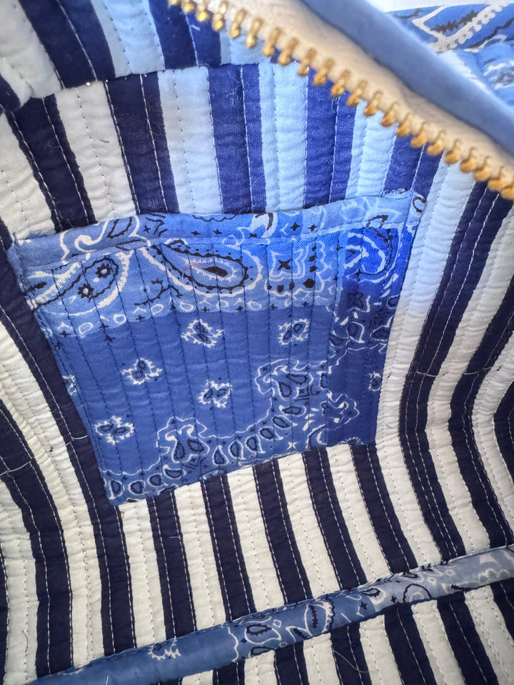 Petit cabas matelassé en coton – Bandana Bleu