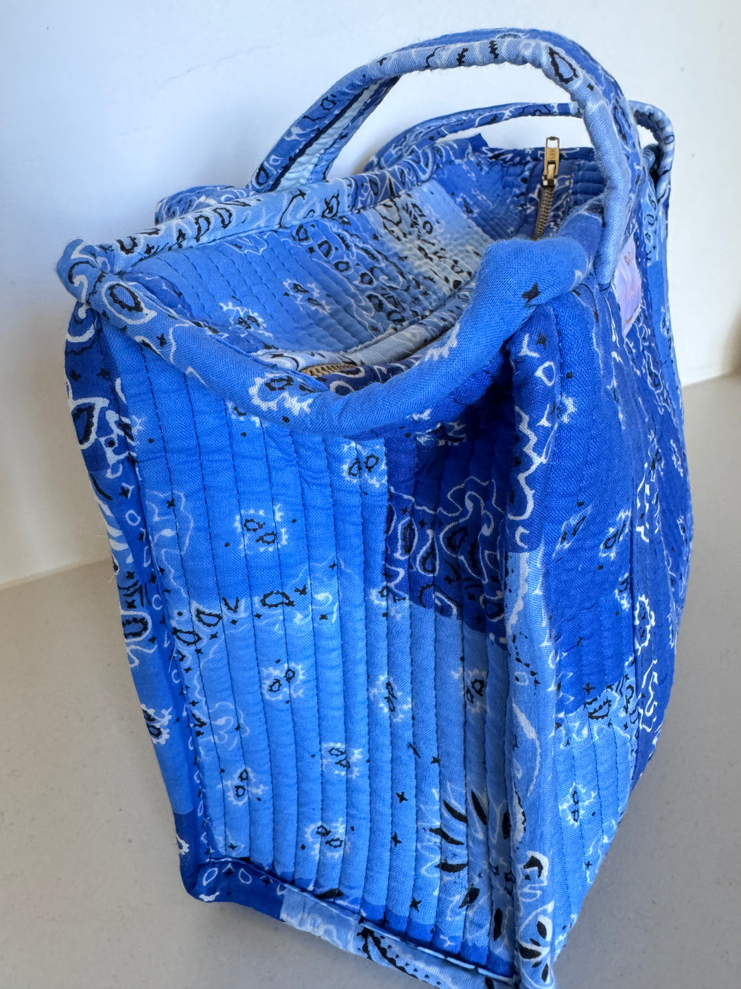 Petit cabas matelassé en coton – Bandana Bleu