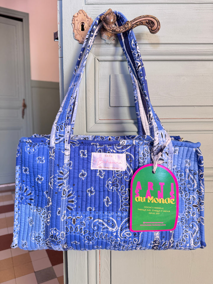 Petit cabas matelassé en coton – Bandana Bleu