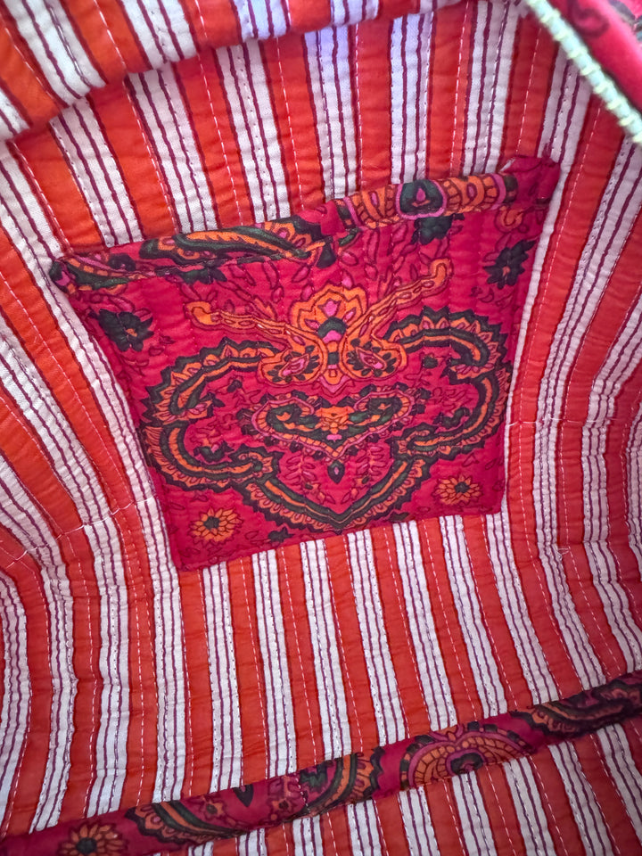 Petit cabas matelassé en coton – Paisley Rouge