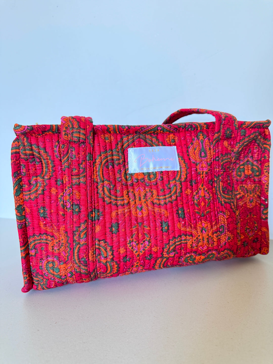 Petit cabas matelassé en coton – Paisley Rouge