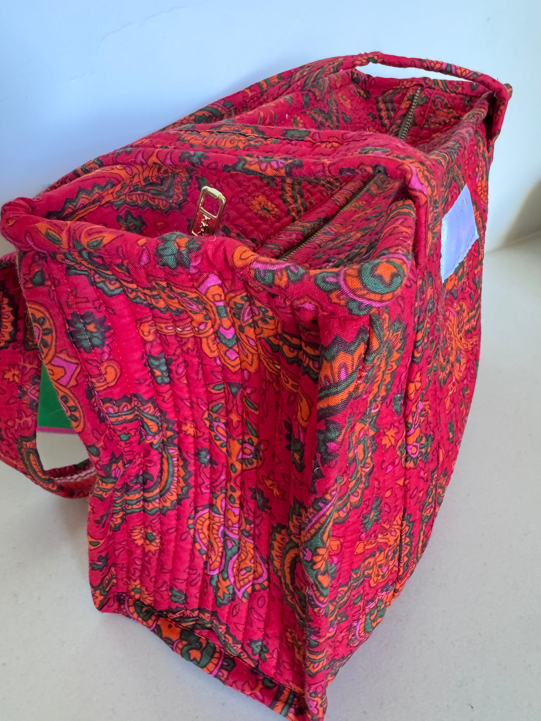 Petit cabas matelassé en coton – Paisley Rouge
