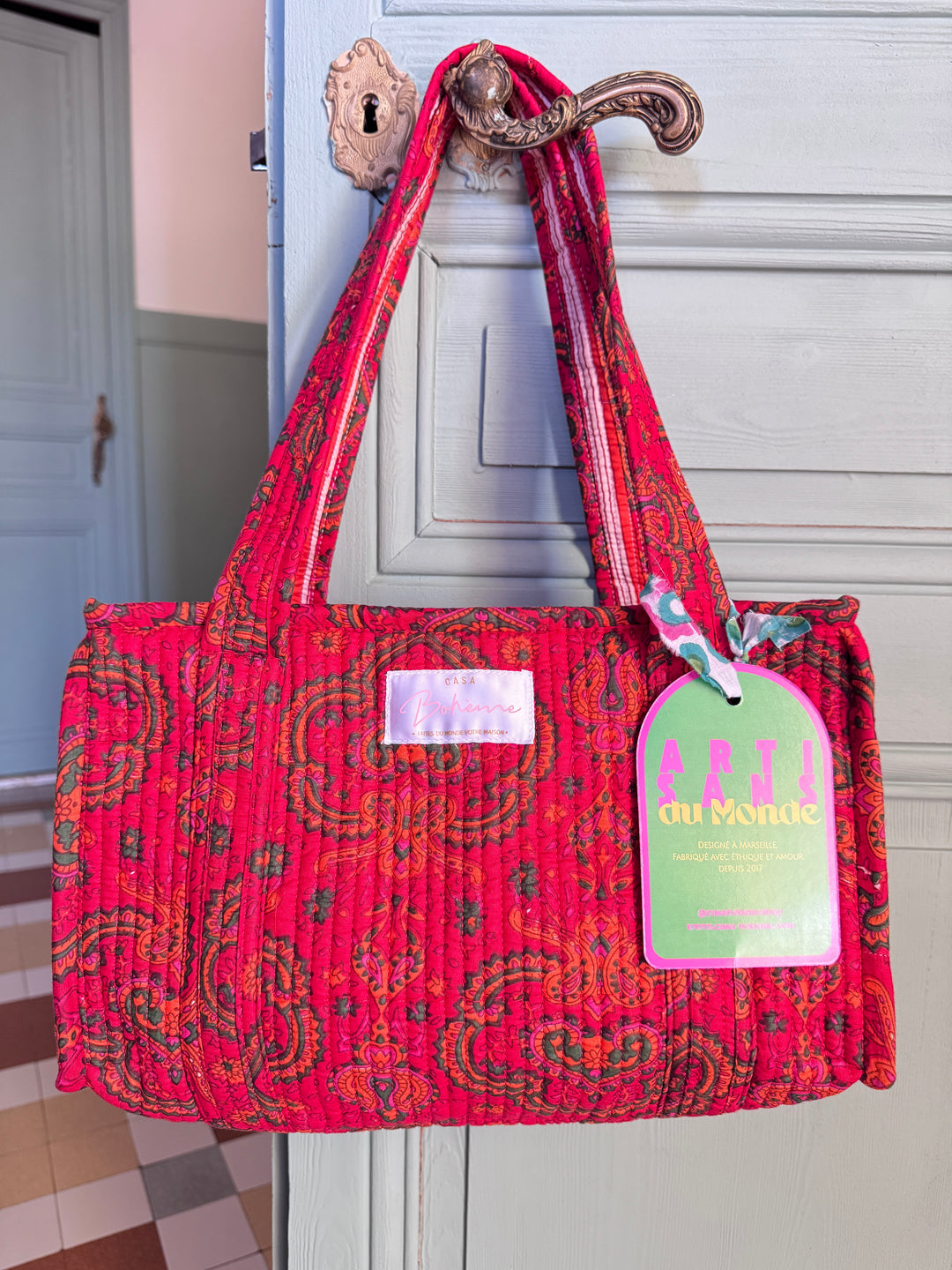 Petit cabas matelassé en coton – Paisley Rouge