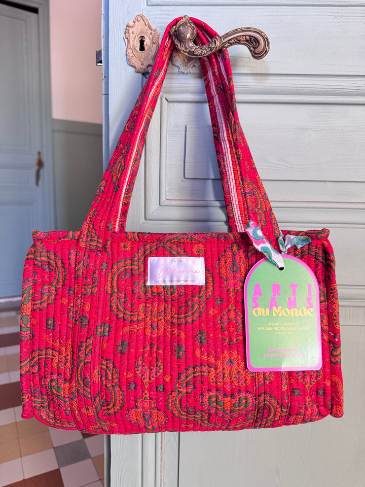 Petit cabas matelassé en coton – Paisley Rouge