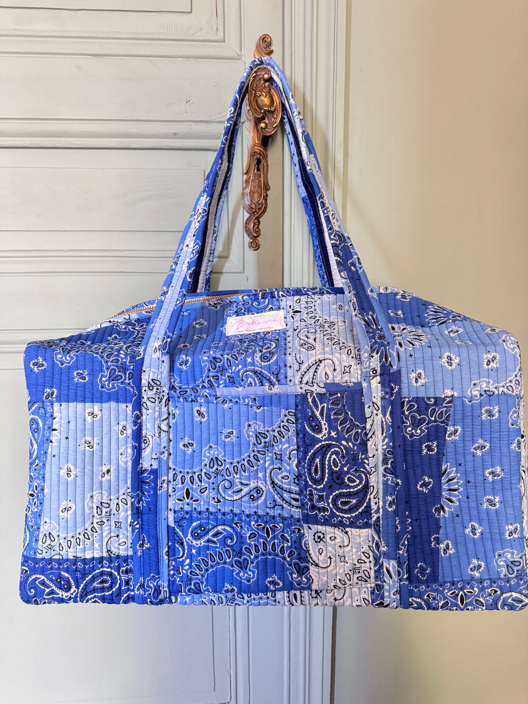 Sac Weekend matelassé en coton – Bandana Bleu