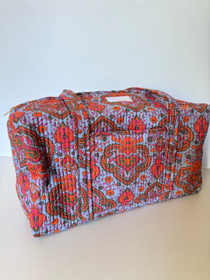 Sac Weekend matelassé en coton – Paisley Bleu Gris