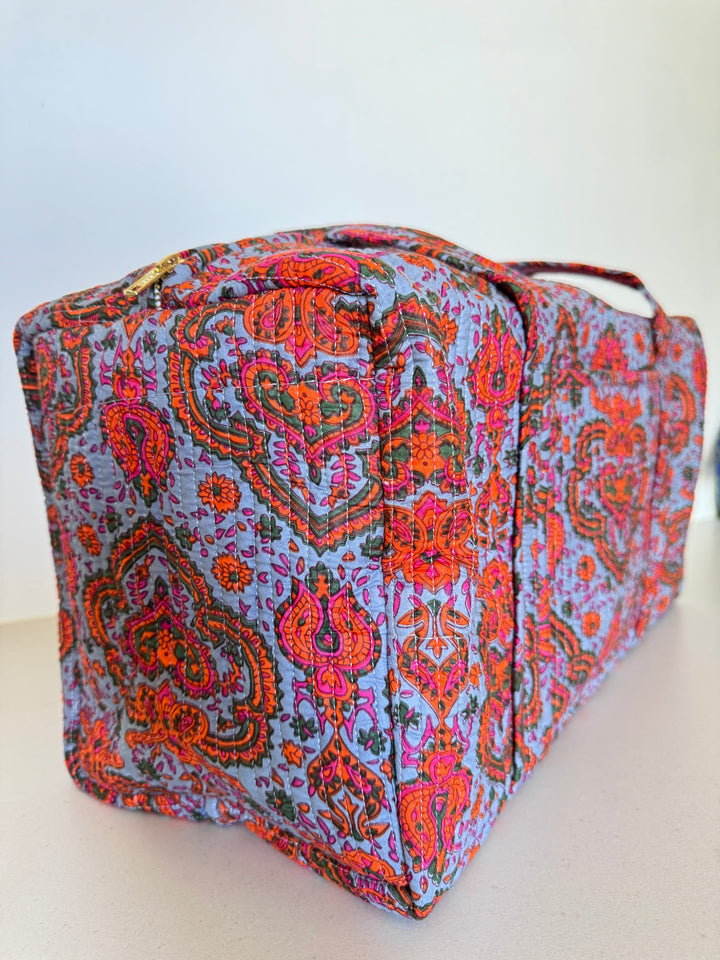 Sac Weekend matelassé en coton – Paisley Bleu Gris