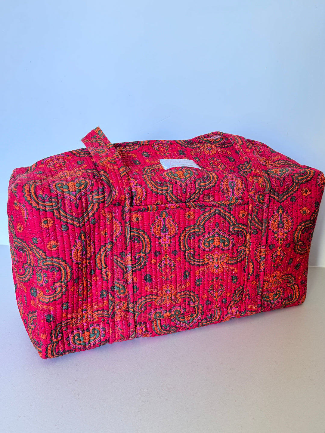Sac Weekend matelassé en coton – Paisley Rouge