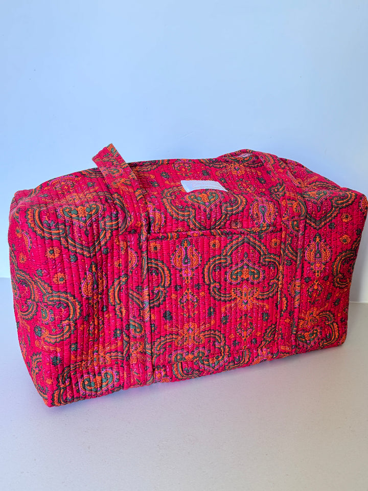 Sac Weekend matelassé en coton – Paisley Rouge
