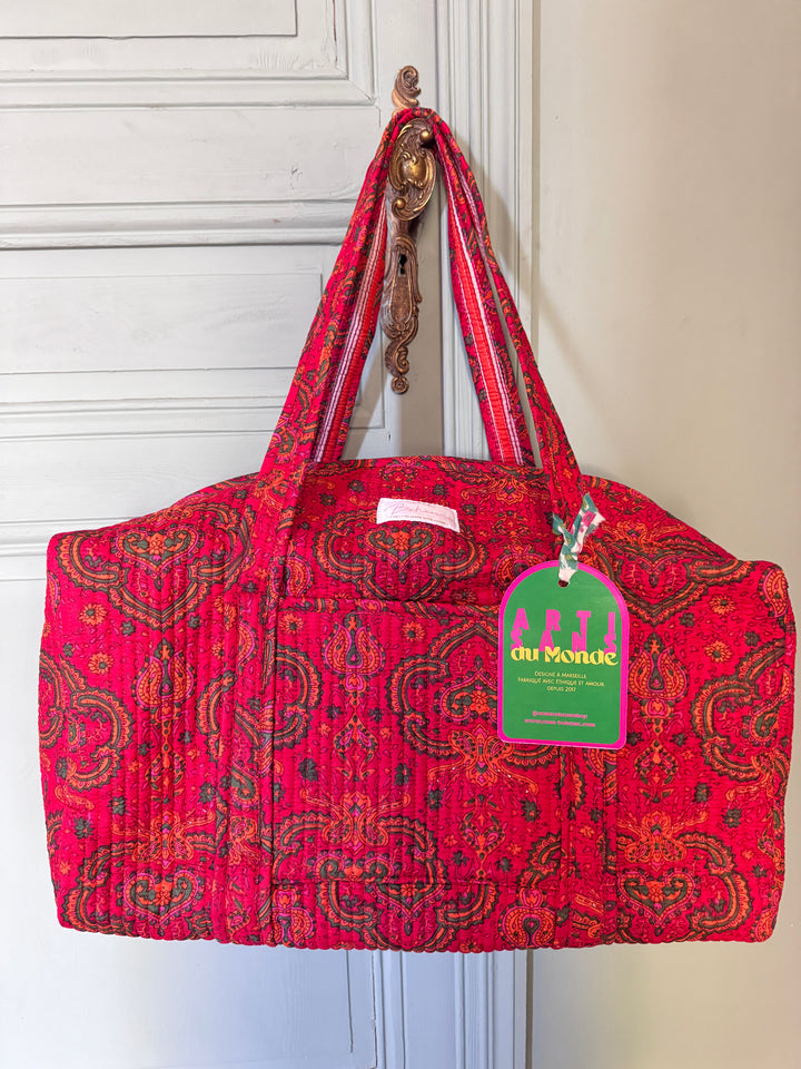 Sac Weekend matelassé en coton – Paisley Rouge
