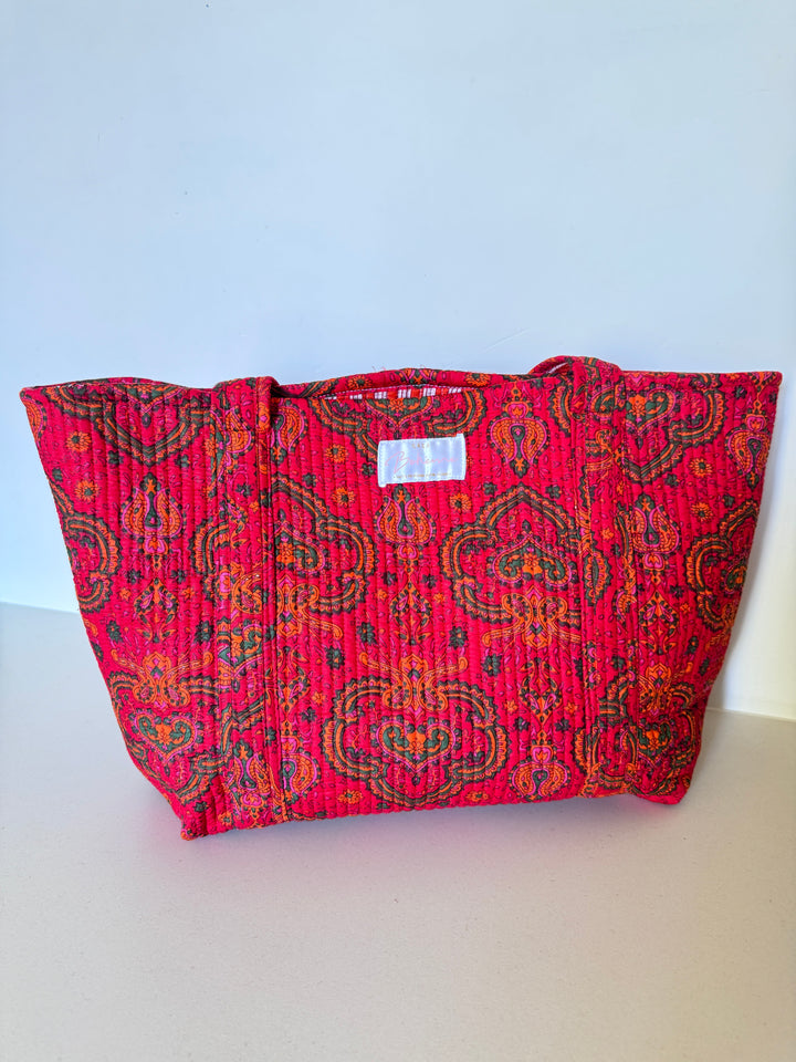 Cabas matelassé en coton – Paisley rouge