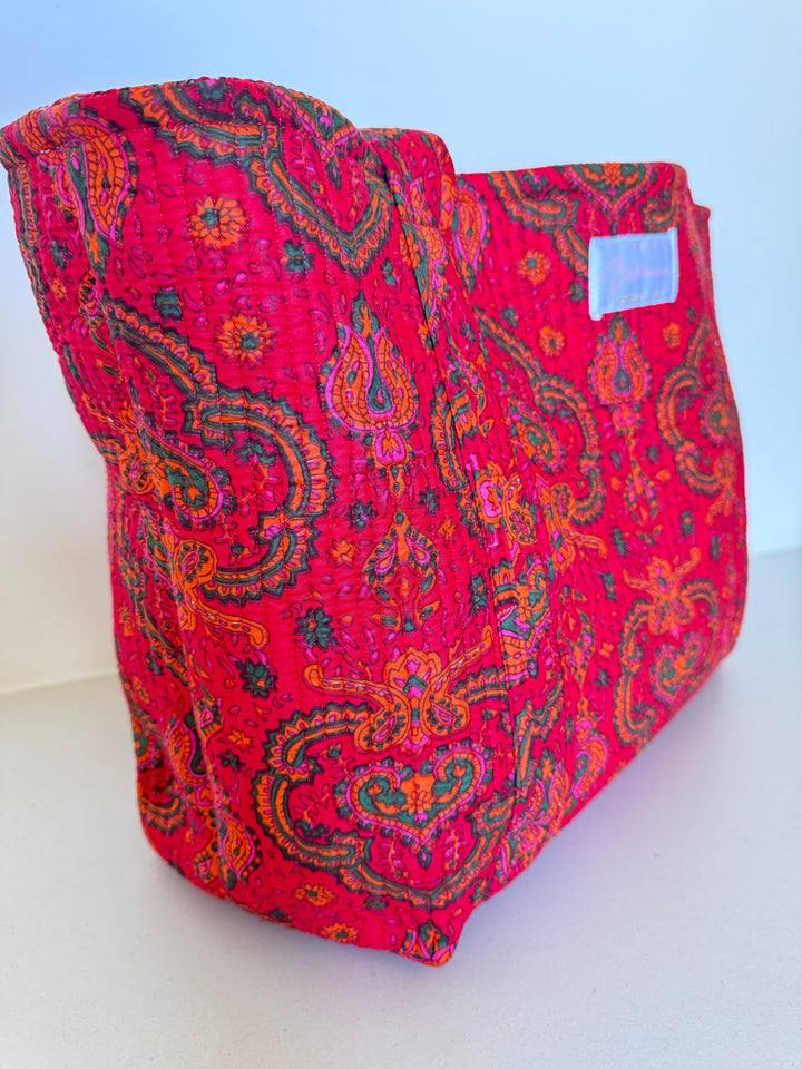 Cabas matelassé en coton – Paisley rouge