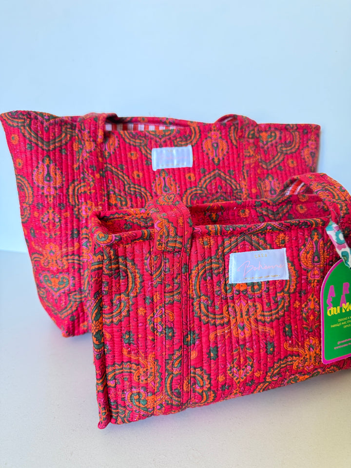Cabas matelassé en coton – Paisley rouge