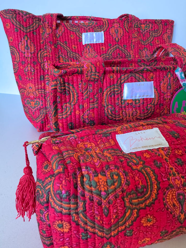 Cabas matelassé en coton – Paisley rouge