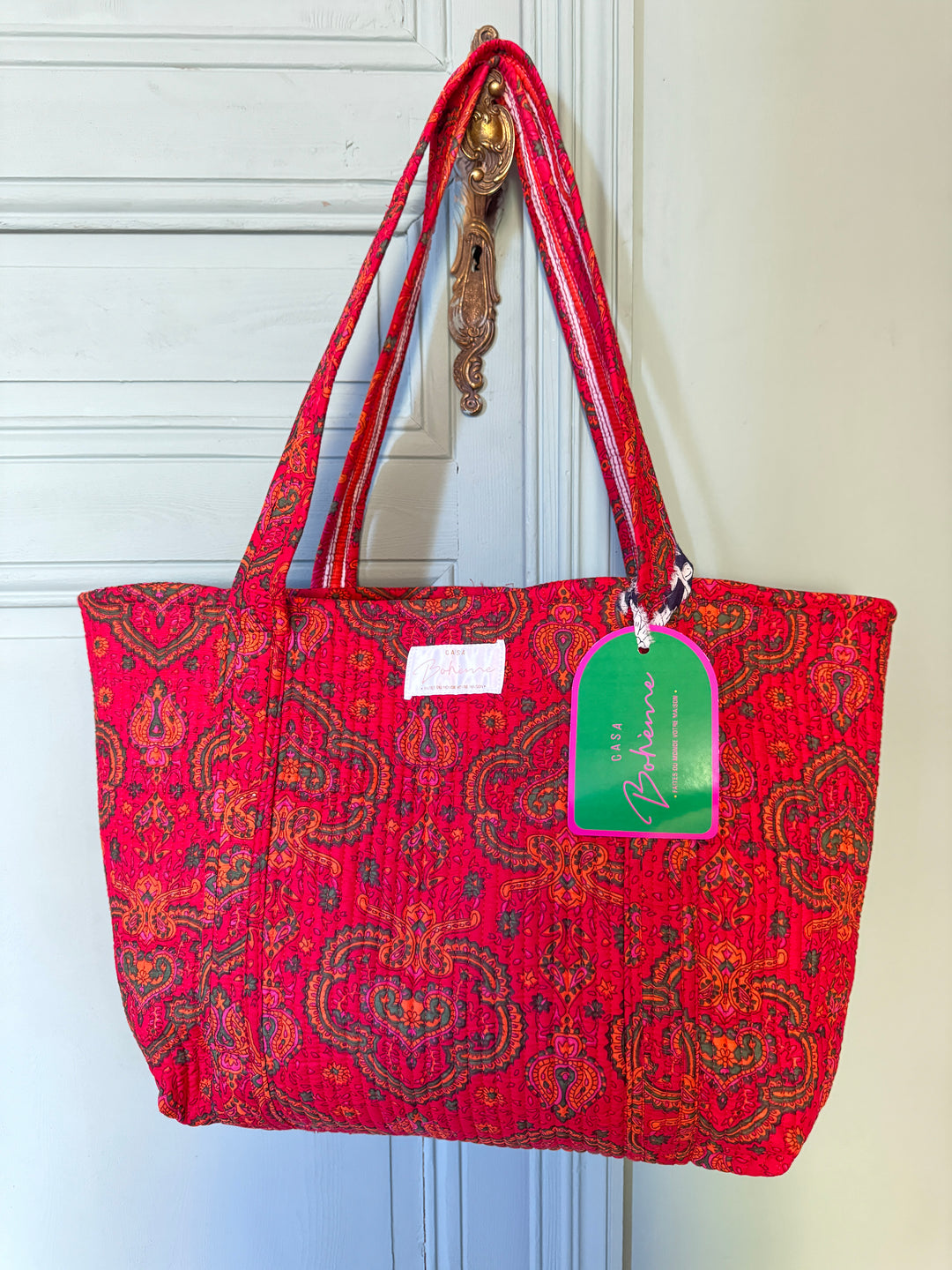 Cabas matelassé en coton – Paisley rouge