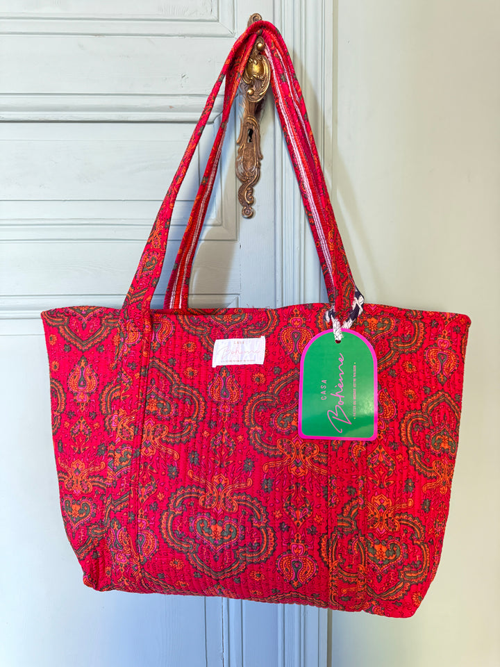 Cabas matelassé en coton – Paisley rouge