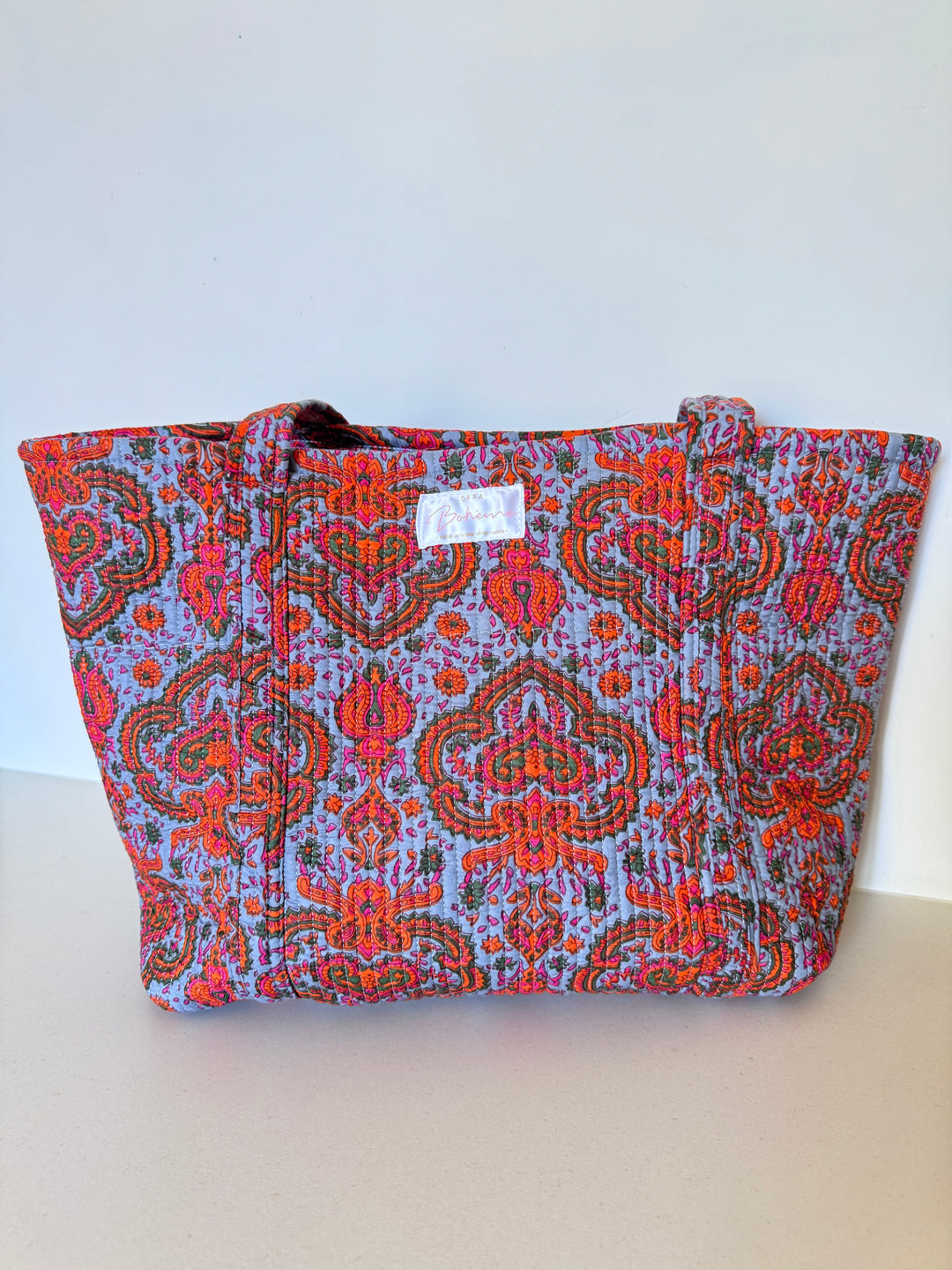 Cabas matelassé en coton – Paisley Bleu Gris