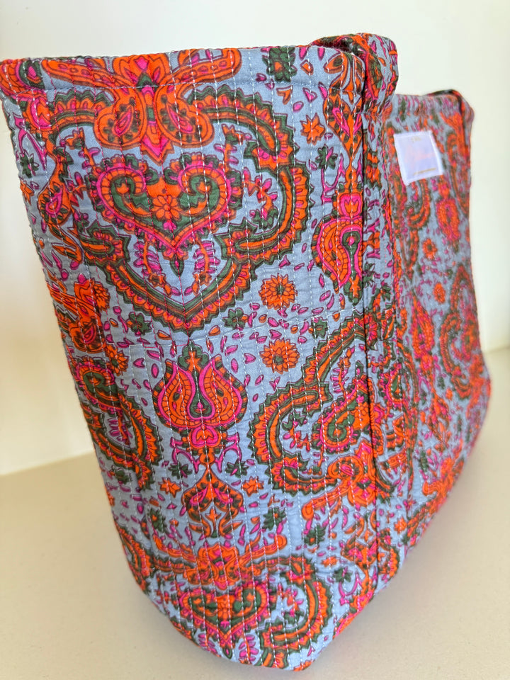 Cabas matelassé en coton – Paisley Bleu Gris