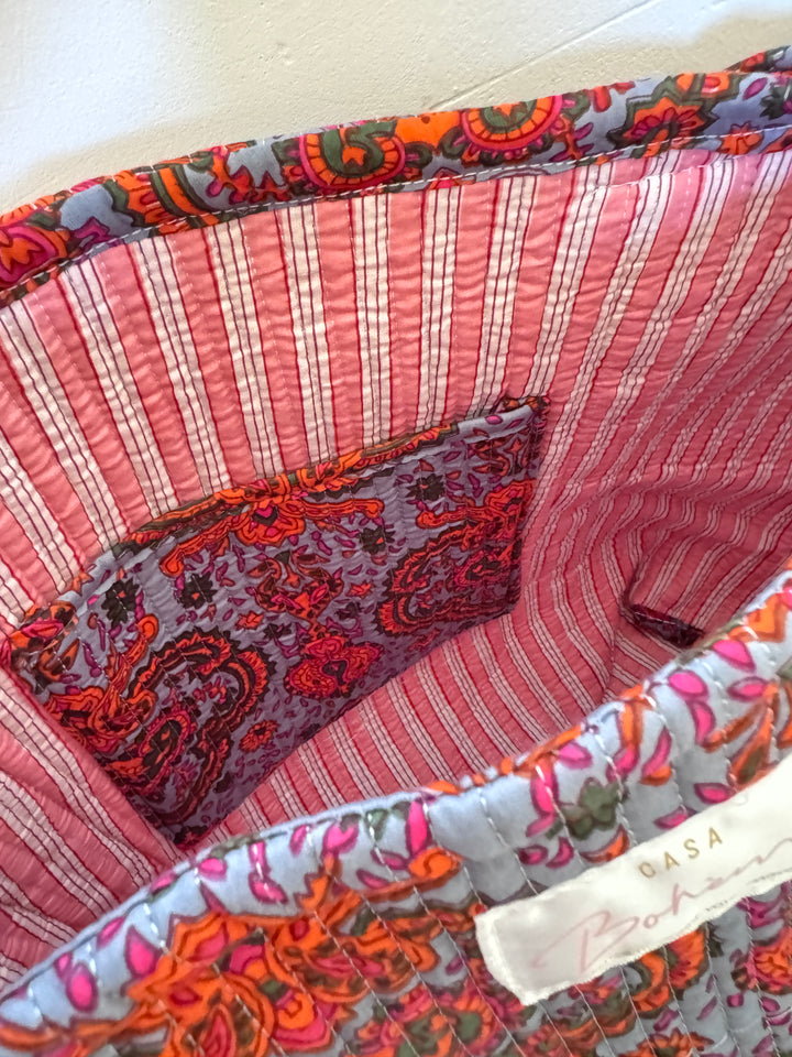Cabas matelassé en coton – Paisley Bleu Gris