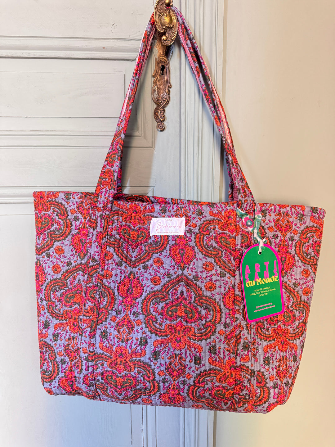 Cabas matelassé en coton – Paisley Bleu Gris