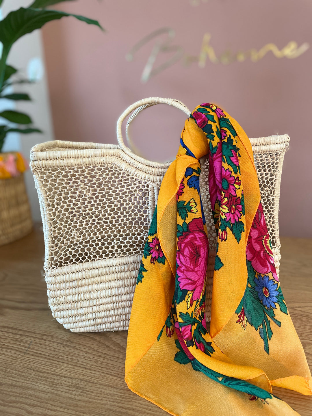 Panier Raphia avec son foulard