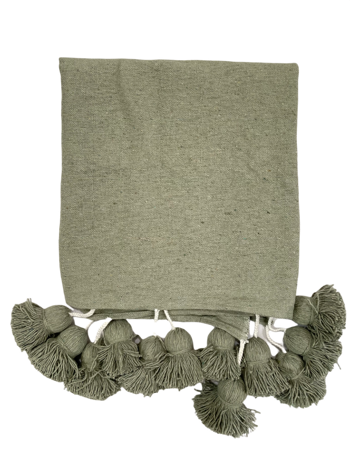 Sage green pompom throw 3/2m